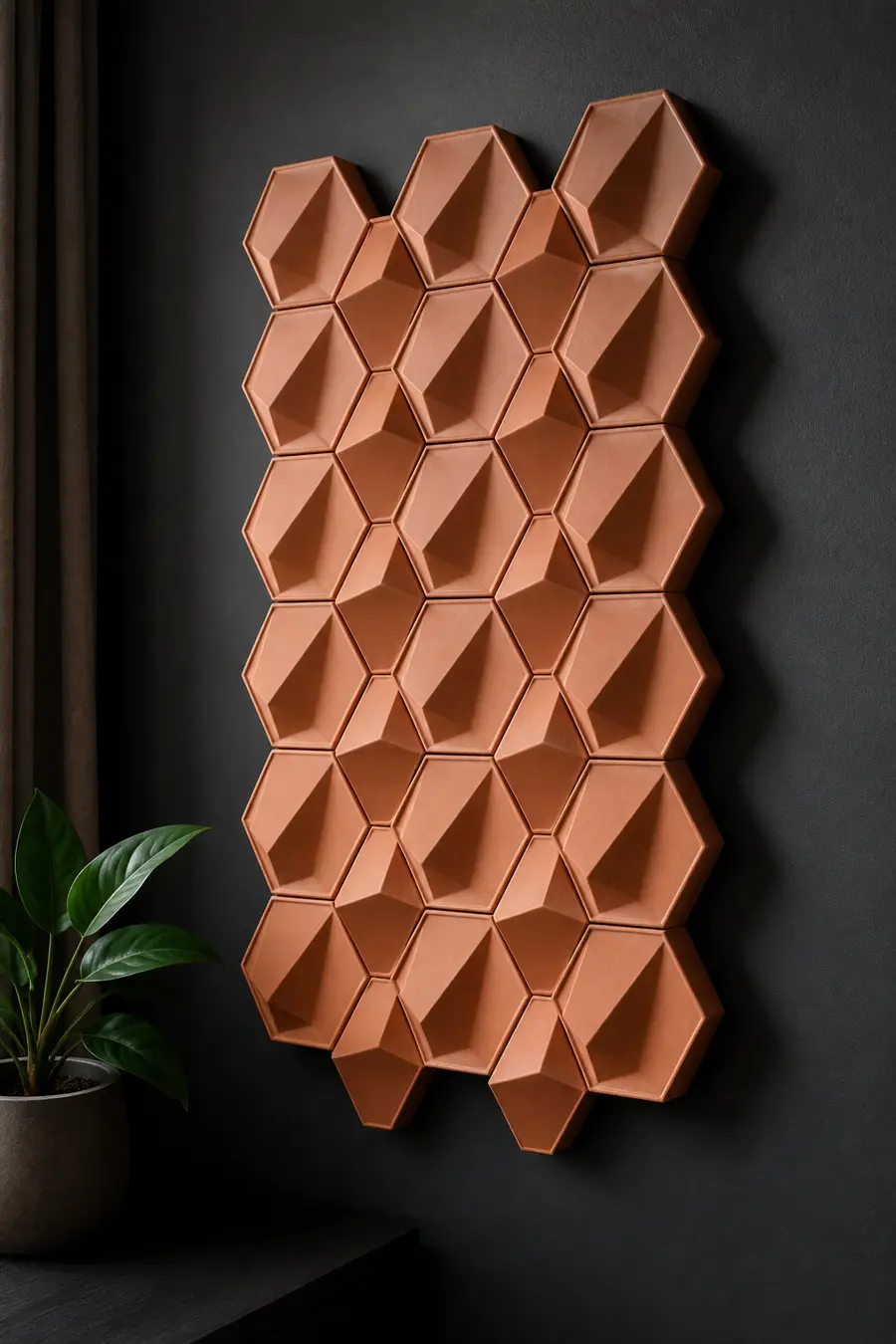Hex wall panel in raking light